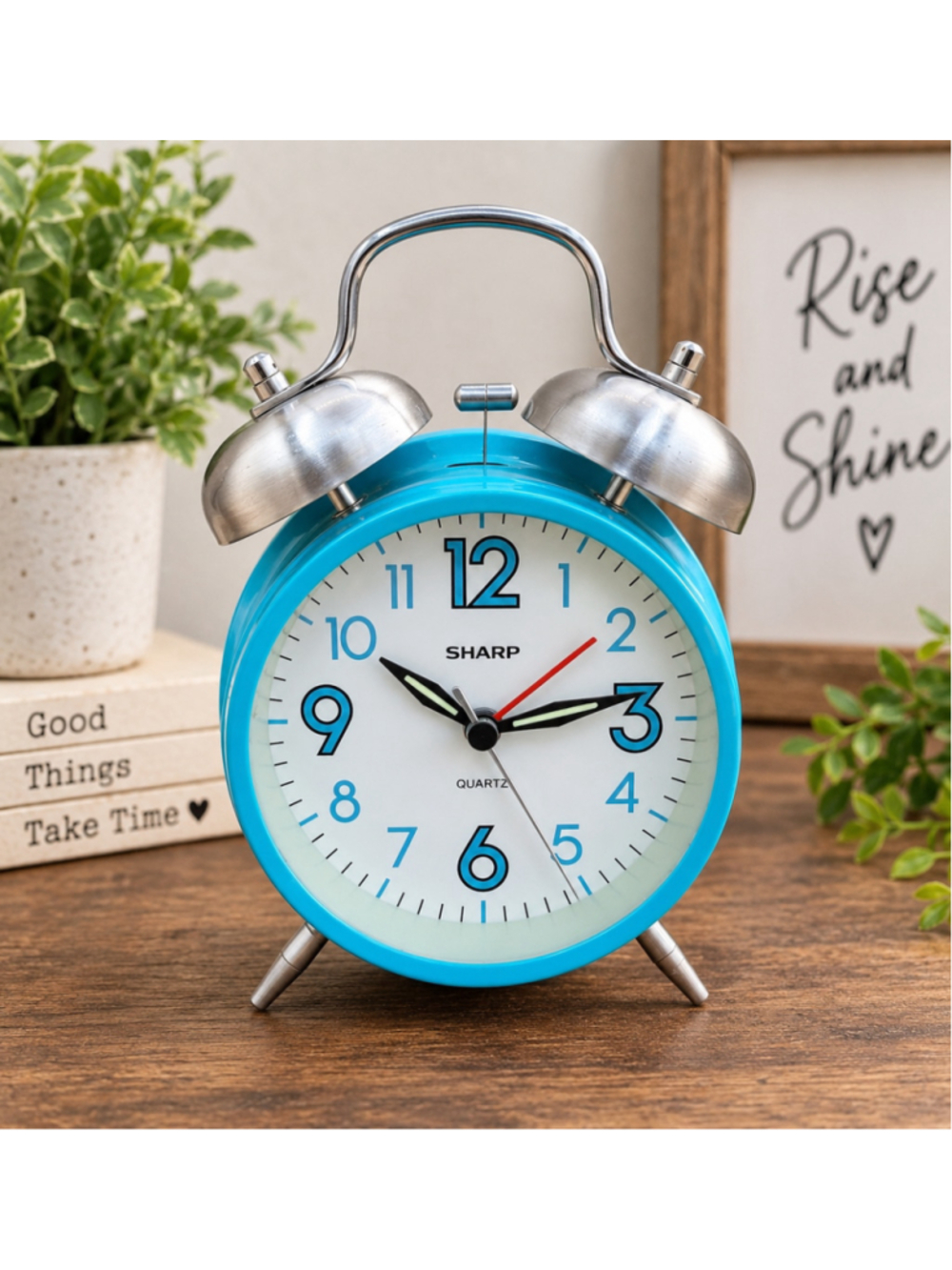 Sharp Analog Quartz Alarm Clock One Size Blue and Silver